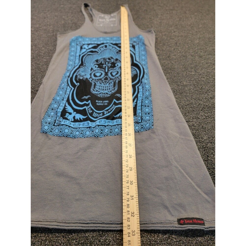 True Honor Women's Large Tank Top Grey Racerback Skull Graphic - Picture 10 of 11